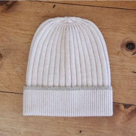 Ann Taylor Shimmer Metallic Trim Ribbed Knitted Hat Winter Beanie main image 4